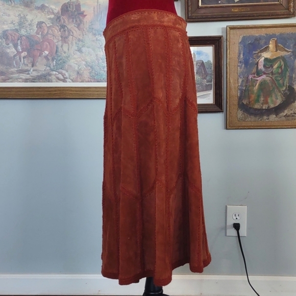 Suede Leather Patchwork Skirt Midi - Picture 4 of 12